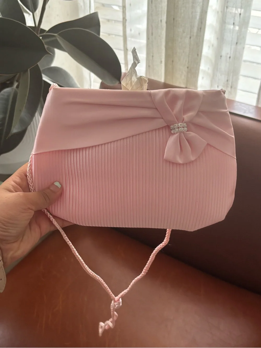 Elegant Pink Satin Bow Evening Clutch